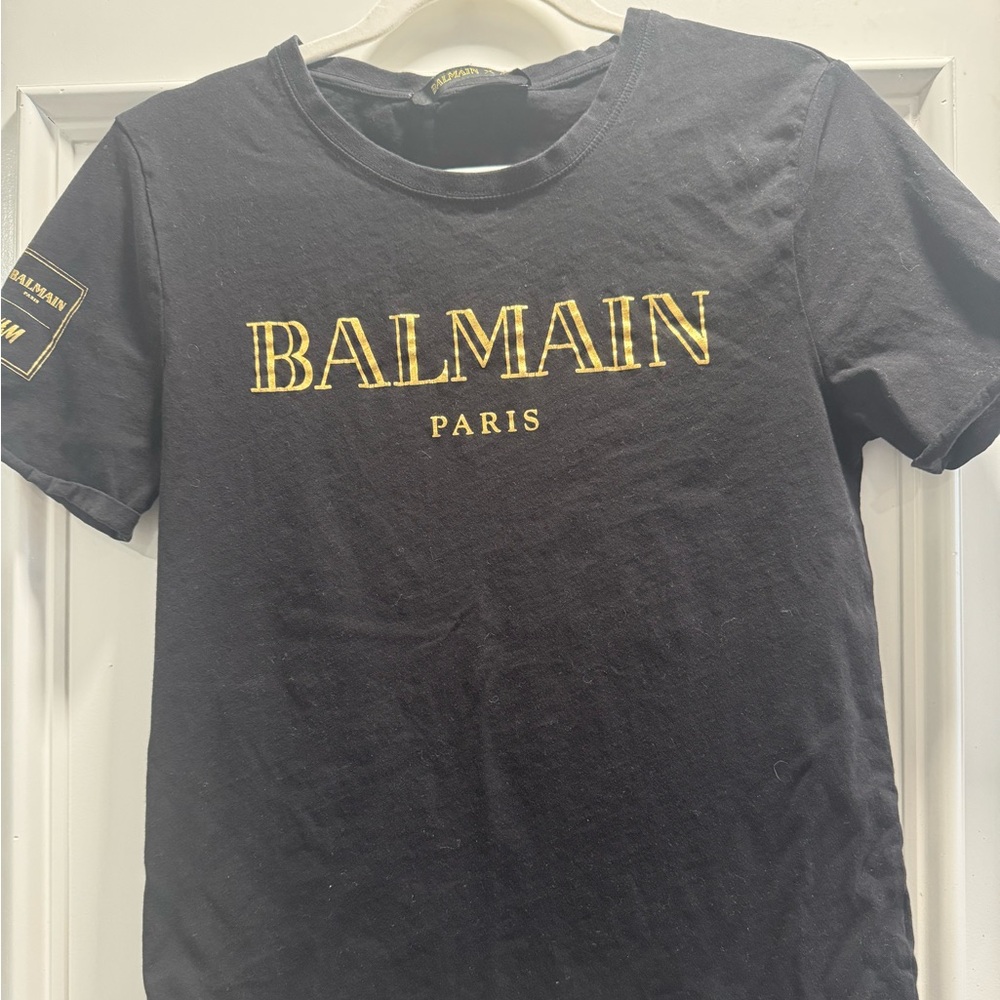 Balmain Black and Gold Short Sleeve Tee